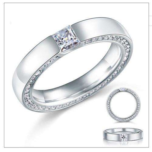 SOLID .925 STERLING SILVER  WEDDING PROMISE ENGAGEMENT RING W  SIMULATED PRINCESS CUT DIAMOND