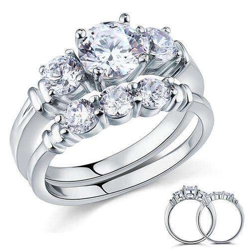Wholesale Round Cut Created Diamond 2-Pc Solid Sterling 925 Silver Promise Engagement Ring Set