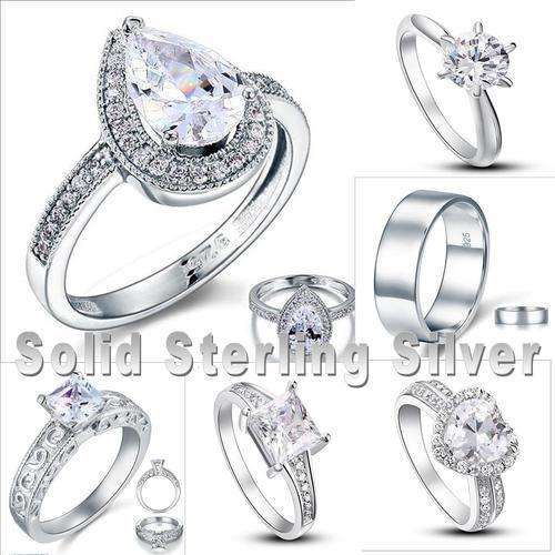 925 Solid Sterling Silver Wedding and Engagement Rings with Simulated Diamonds Super Sale