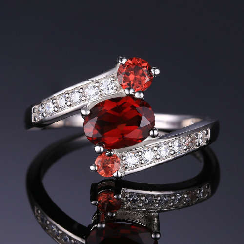 Genuine Garnet Gemstone Ring Solid .925 Sterling Silver