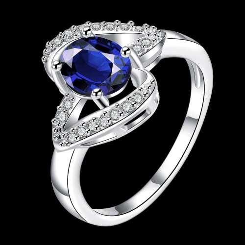 Fantastic price!! Sterling Silver - filled Sapphire  Ring with simulated diamonds at LOW LOW price