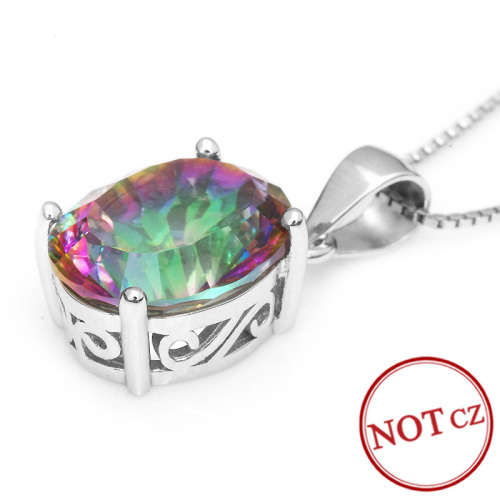 Genuine Gemstone Mystic Topaz Necklace Solid .925 Sterling Silver