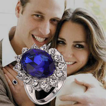Fantastic price!! Sterling Silver - filled Sapphire Princess Kate Ring with simulated diamonds