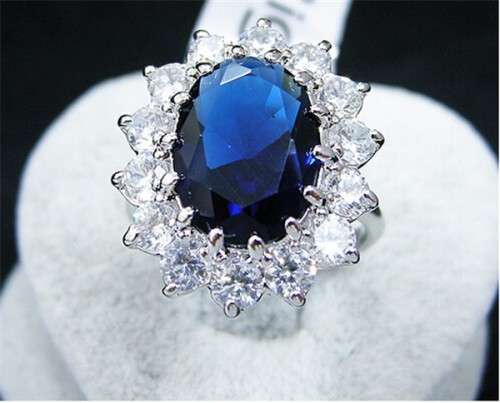 Fantastic price!! Sterling Silver - filled Sapphire Princess Kate Ring with simulated diamonds