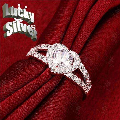 STERLING SILVER FILLED HEART RING WITH SIMULATED DIAMONDS