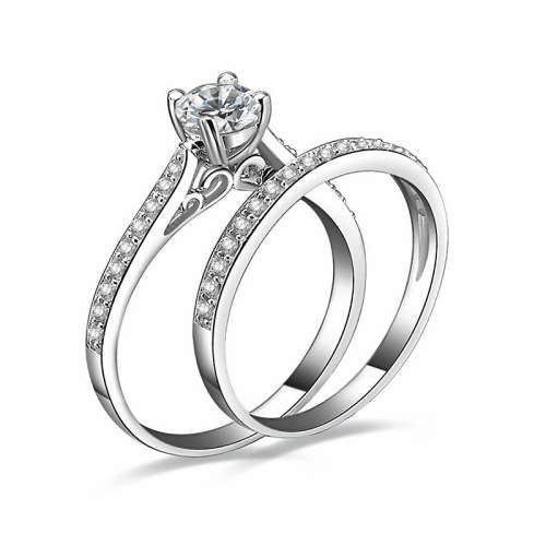 Fantastic price!! Sterling Silver - filled Engagement Wedding Ring Set with simulated diamonds #6-9