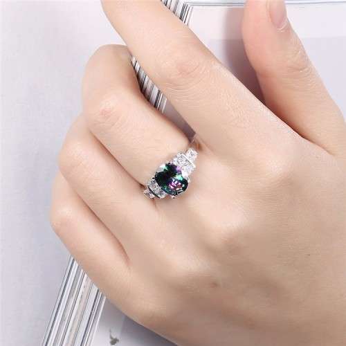 Fantastic price!! Sterling Silver - filled Ring with Simulated Mystic Topaz Stone   Sizes 6-8