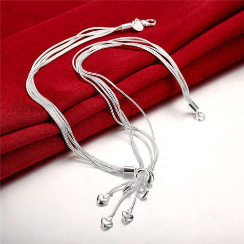 Sterling Silver-filled 5 string heart lariat Necklace LOCAL STOCK 3-5 days