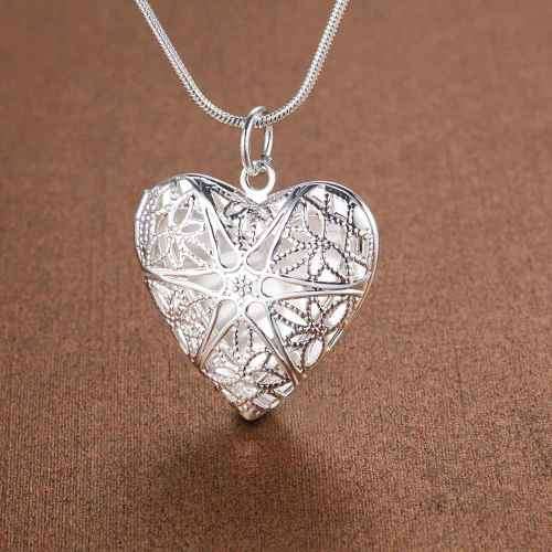Silver Designer Locket Necklace - Heart Filigree detail
