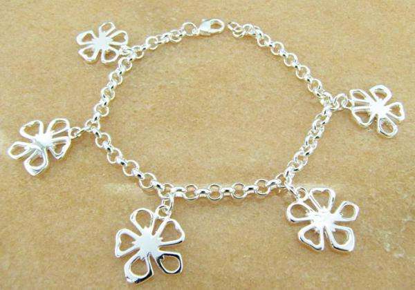 Flower Charm 925 Sterling Silver EP Bracelet (Ready to Ship)