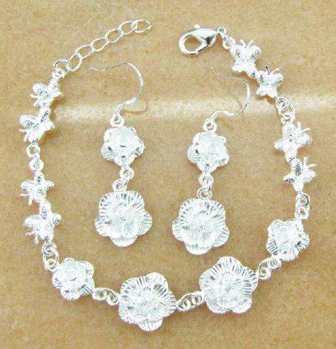 Feminine Silver Butterfly & Flower Earrings and Bracelet Set (In Stock & Ready to Ship)
