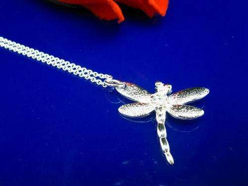 Stunning Silver CZ DRAGONFLY Pendant Necklace (Ready to Ship)