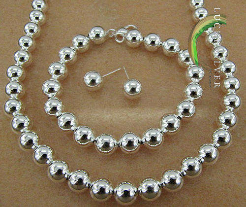 HUGELY POPULAR!!! 925 Sterling Silver EP 10mm Hollow Balls Jewellery Set