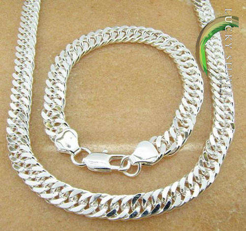 Stunning 10mm Chain 925 Silver Necklace and Bracelet Jewellery Set
