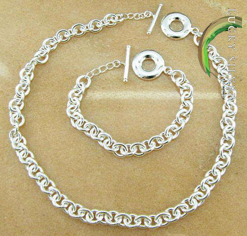 Heavy Quality-Feel 925 Sterling Silver Necklace and Bracelet Set - Designer Inspired