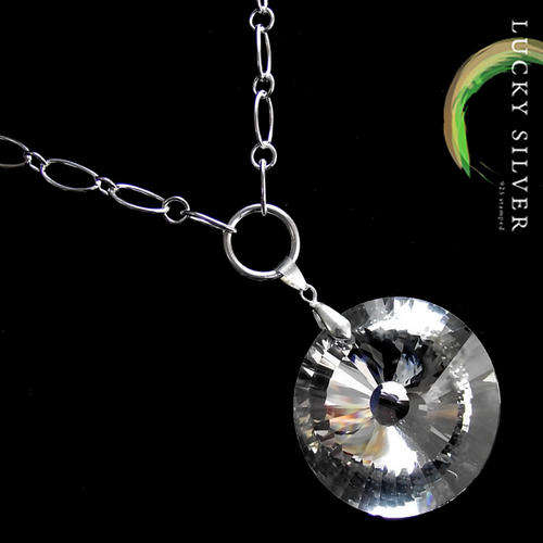 Lucky Silver Necklace & HUGE Crystal Pendant