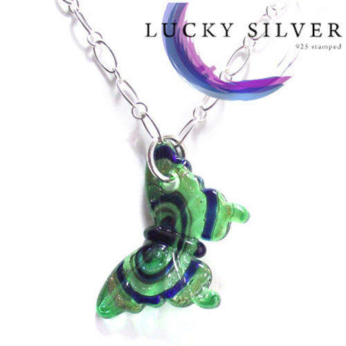 Bold Beautiful Night Wear Silver Necklace & Glass Butterfly Pendant - Ready To Ship