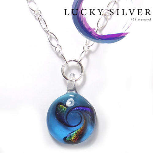 Bold Beautiful Night Wear Silver Necklace & Clear Blue Swirl Pendant - Ready To Ship