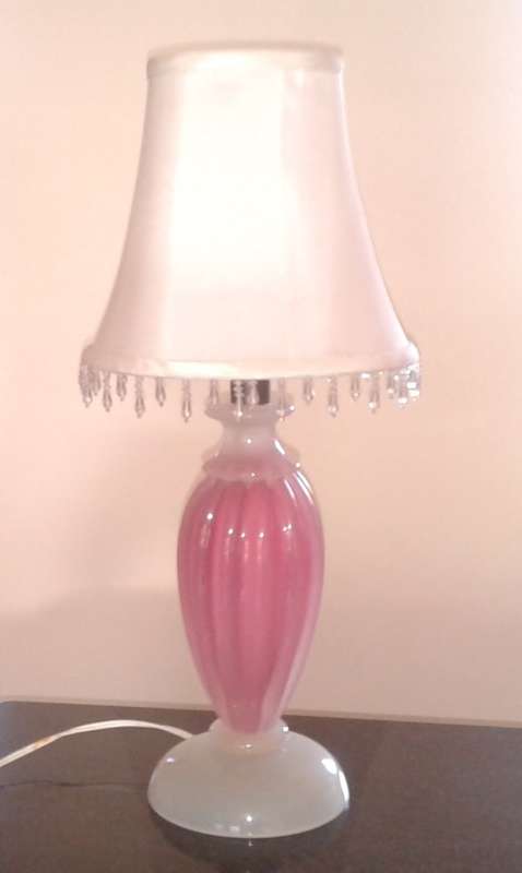 Murano Pink & White Glass Lamp With Shade