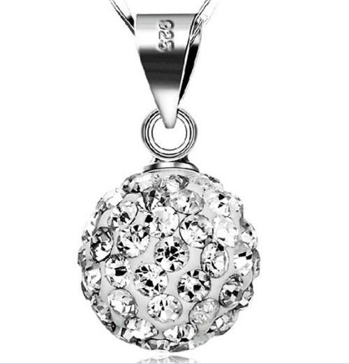 Beautiful S925  Silver Woman Shamballa Zirconia Crystal Pendant Water + S925 Necklace