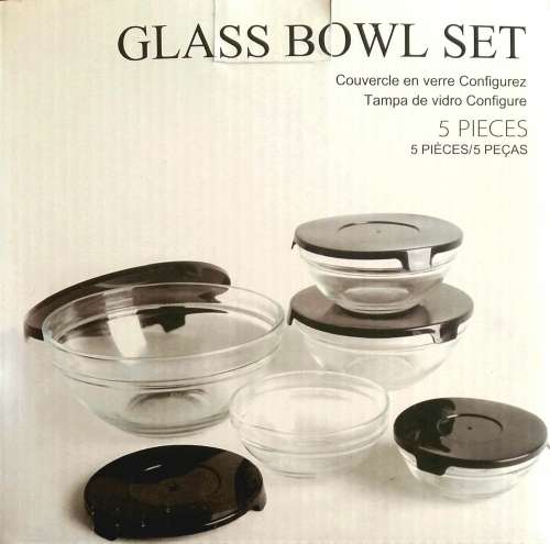 5 Piece - Glass Cooking Bowls with Lids