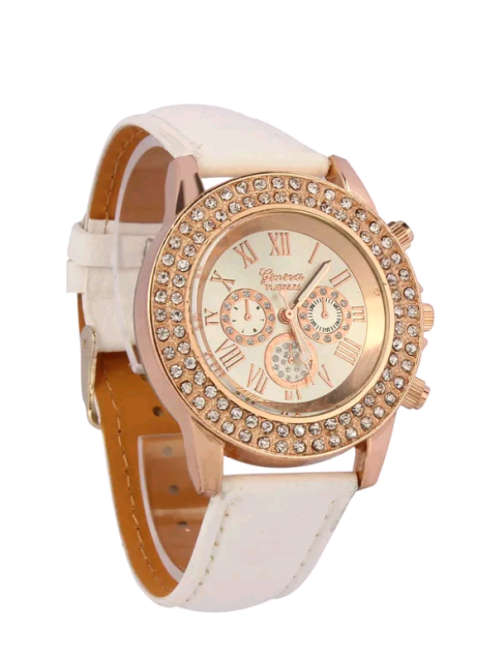New Gold Platinum Women Dress Watches Luxury bracelet Geneva Roman Numerals Faux Leather
