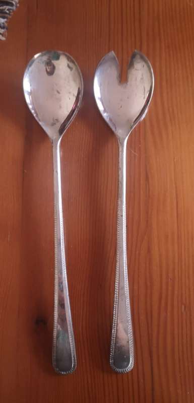 Vintage Silver Salad Serving Spoon and Fork (Brama EP on Zinc England)