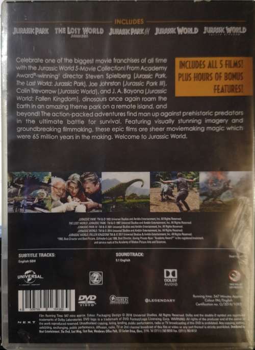 Jurassic World/Jurassic Park Complete 1-5 Movie Collection (5-DVD) [New]