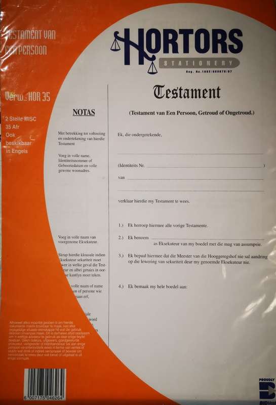 Hortors Stationery - Testament van een Persoon / Blanko (2pc)