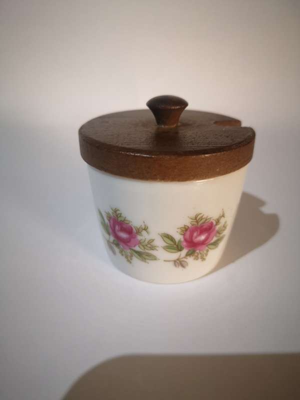 Vintage Ceramic pot with wooden lid