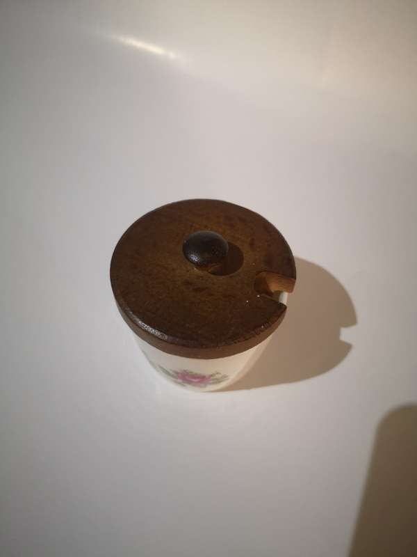 Vintage Ceramic pot with wooden lid