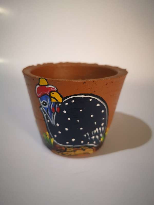 Small Pottery Pot with Guinea Fowl