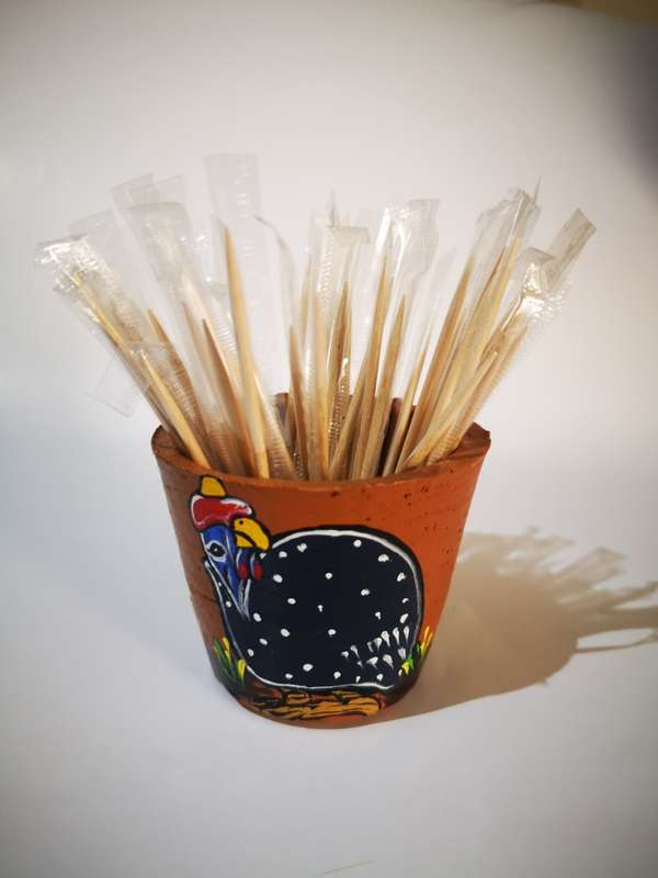Small Pottery Pot with Guinea Fowl