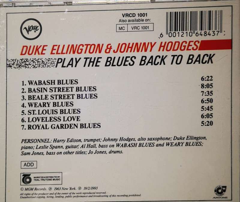 Duke Ellington & Johnny Hodges - Back To Back (CD)
