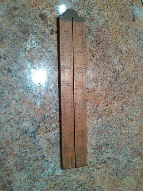 Vintage Folding Wooden and Brass Ruler