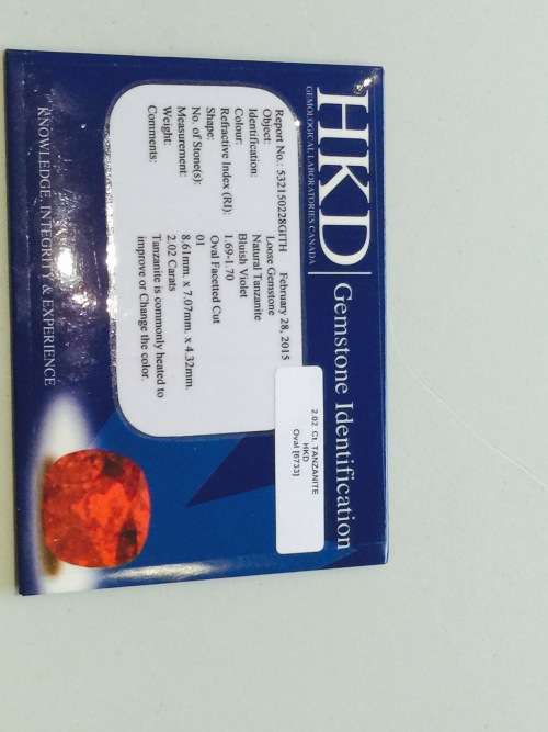 2.02 Ct AAA "HKD" CERTIFIED BLUISH VIOLET "D" BLOCK TANZANITE FREE CERTIFICATE!!