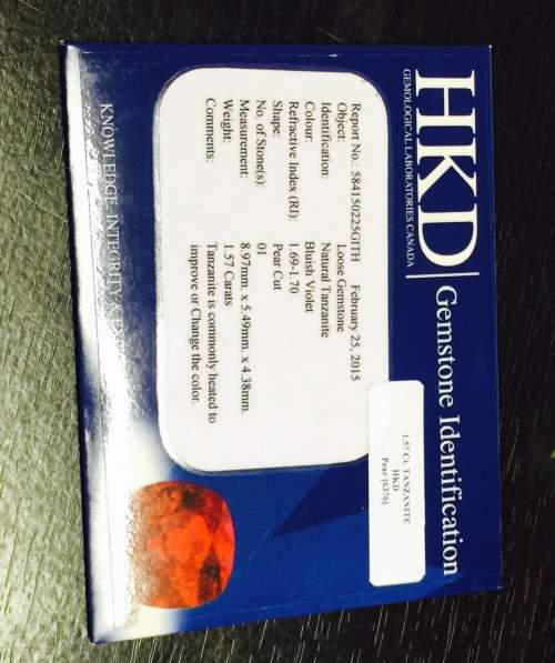 1.57 Ct AAA "HKD" CERTIFIED BLUISH VIOLET "D" BLOCK TANZANITE FREE CERTIFICATE!!