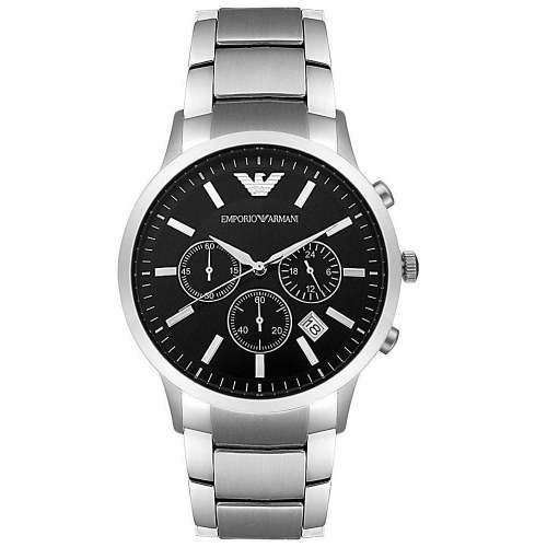 MENS EMPORIO ARMANI BLACK DIAL STAINLESS STEEL CHRONOGRAPH WATCH AR2434 ##BRAND NEW##