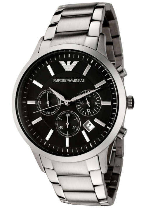MENS EMPORIO ARMANI BLACK DIAL STAINLESS STEEL CHRONOGRAPH WATCH AR2434 ##BRAND NEW##