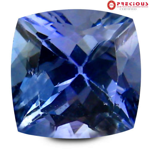 NATURAL 1.17 ct PGTL Certified Fair Cushion Shape (6 x 6 mm) Bluish Violet Tanzanite