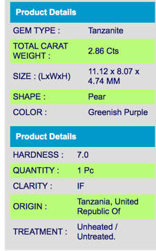 NATURAL! 2.86 Ct IF Fabulous Pear Cut 11 x 8 mm Natural Greenish Purple Blue Tanzanite