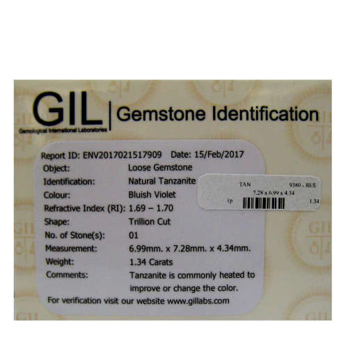 *MUST SEE VIDEO*** 100% NATURAL 1.34 ct "GIL"- CERTIFIED MARVELOUS TOP BLUISH VIOLET TANZANITE