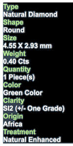 ***CERTIFIED**SEE VIDEO**0.40CT NATURAL RARE SPARKLING FANCY GREEN COLOR ROUND CUT DIAMOND +-SI2