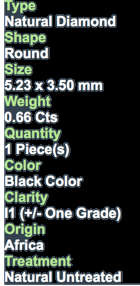 ***CERTIFIED***0.66CT TOP NATURAL SPARKLING RARE FANCY DEEP JET BLACK COLOR ROUND CUT DIAMOND I1+-