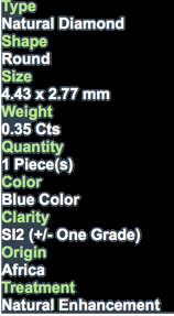 ***CERTIFIED**0.35CT NATURAL SPARKLING RARE FANCY BLUE COLOR ROUND CUT DIAMOND SI2+-