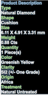 ***SEE VIDEO***0.88CT NATURAL SPARKLING RARE FANCY GREENISH YELLOW COLOR CUSHION CUT DIAMOND SI2+-