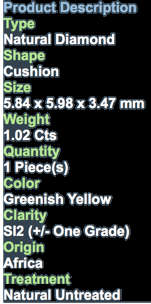 ***SEE VIDEO***1.02CT NATURAL SPARKLING RARE FANCY GREENISH YELLOW COLOR CUSHION CUT DIAMOND SI2+-
