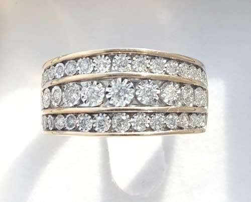 **GORGEOUS | R48419** 3 ROW DESIGN | 1.00ct | ROUND CUT DIAMOND BAND | YELLOW GOLD