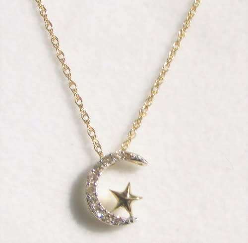 **GORGEOUS [R18736]** CRESCENT PENDANT [0.150ct] ROUND CUT [YELLOW GOLD]