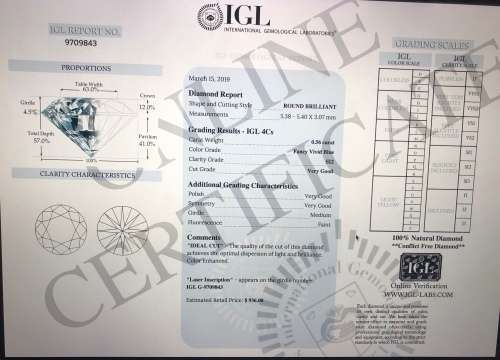 **IGL CERTIFIED R13891**0.56CT ENHANCED NATURAL RARE BLUE ROUND CUT DIAMOND Si2+-